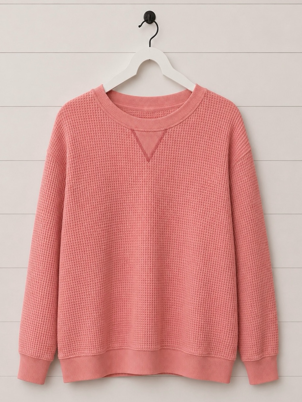 aerie Waffle-Knit Scoop Neck Pullover in Coral Pink